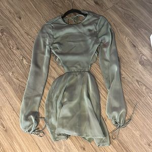 Sage Green Metallic Long Sleeve Dress